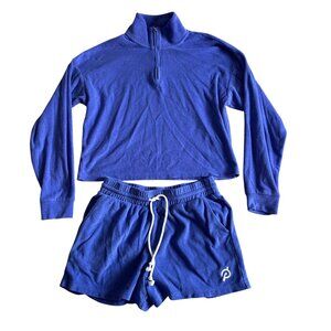 Peloton Womens Blue 2-Piece Set Zip Pullover & Drawstring Shorts Size S Activewe